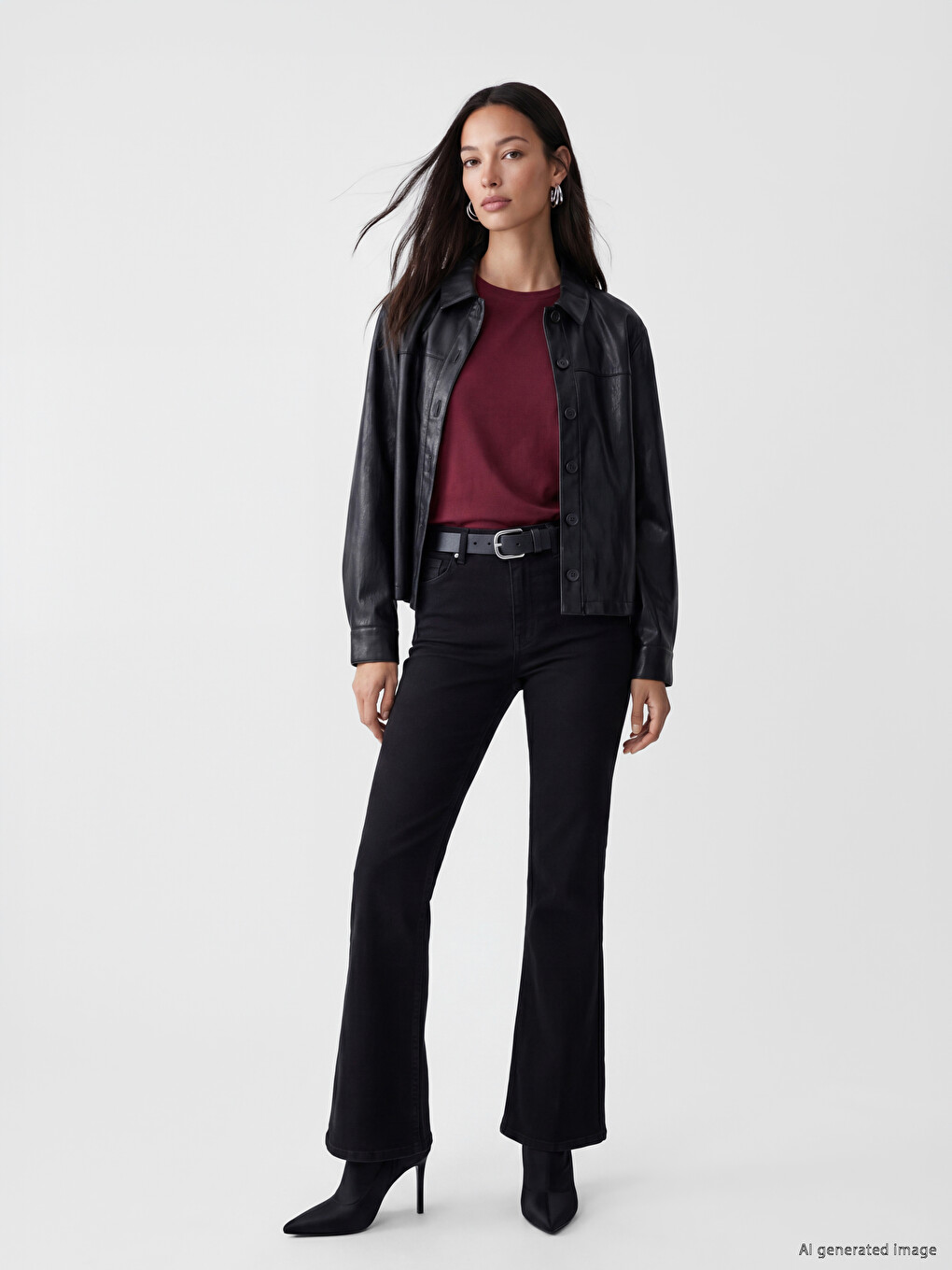 Collared Neck Women's Faux Leather Jacket-1