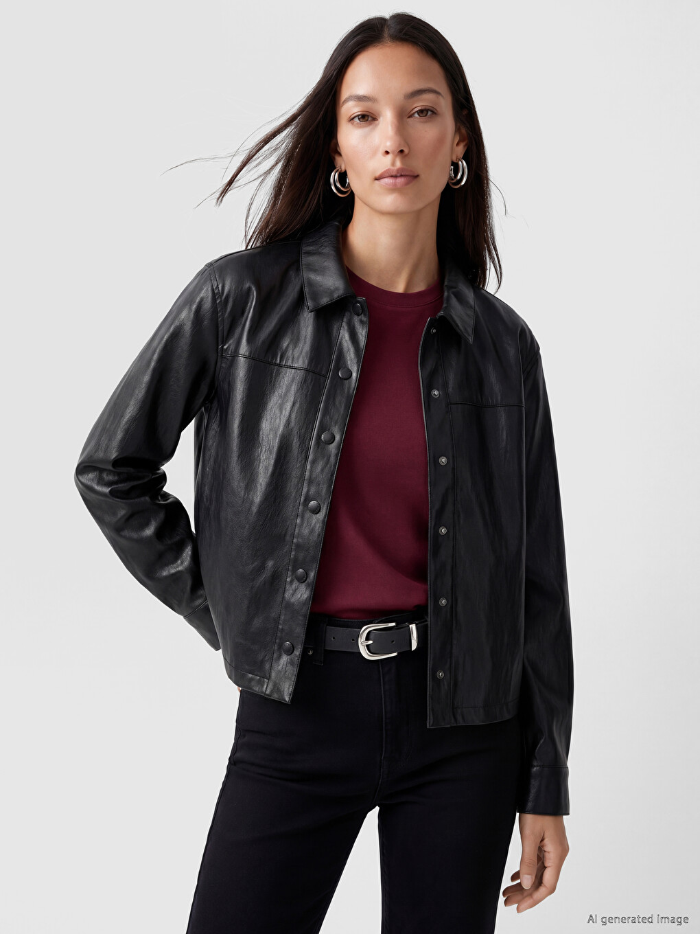 Collared Neck Women's Faux Leather Jacket