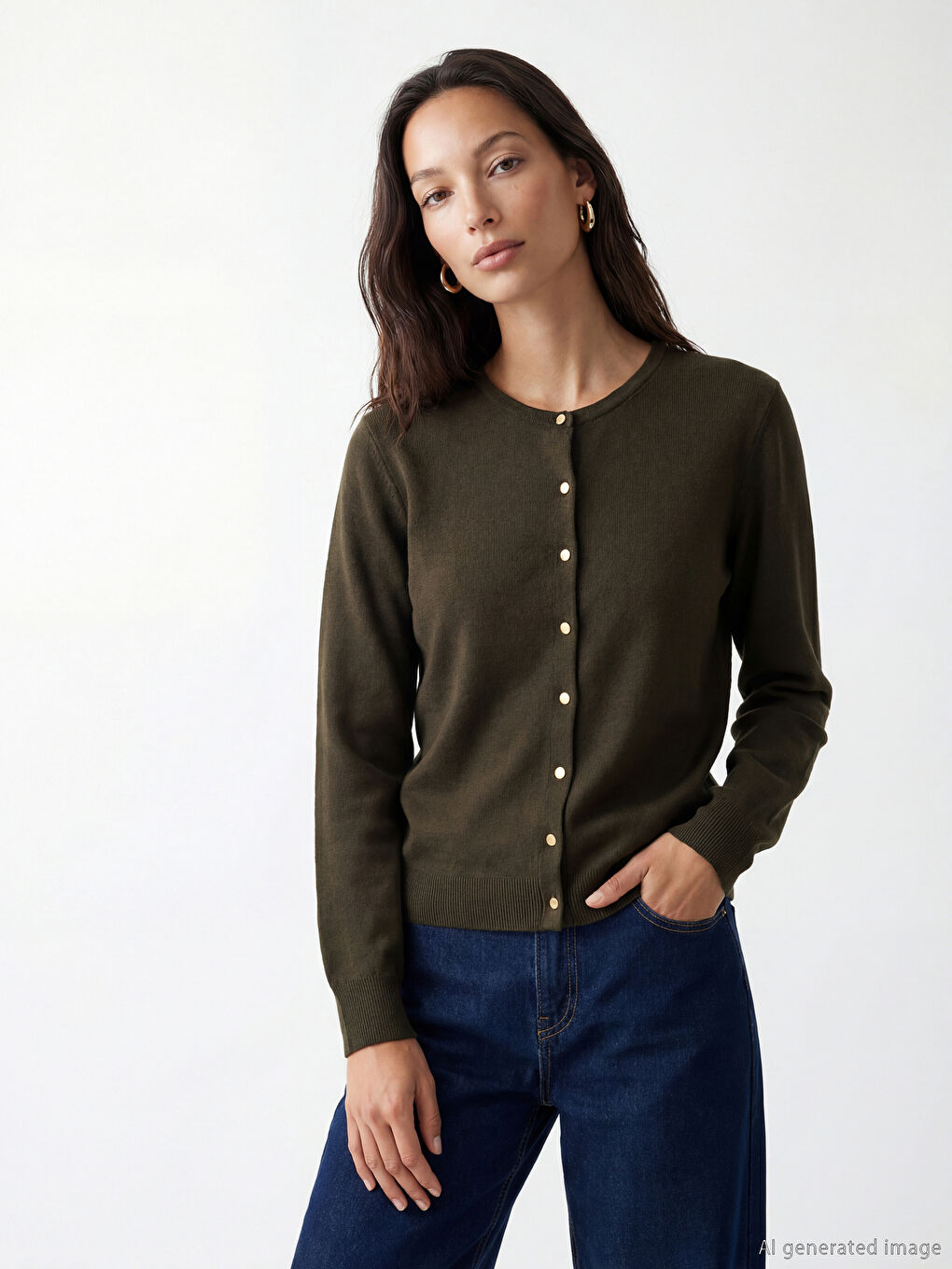 Kahverengi Bisiklet Yaka Kadın Triko Hırka