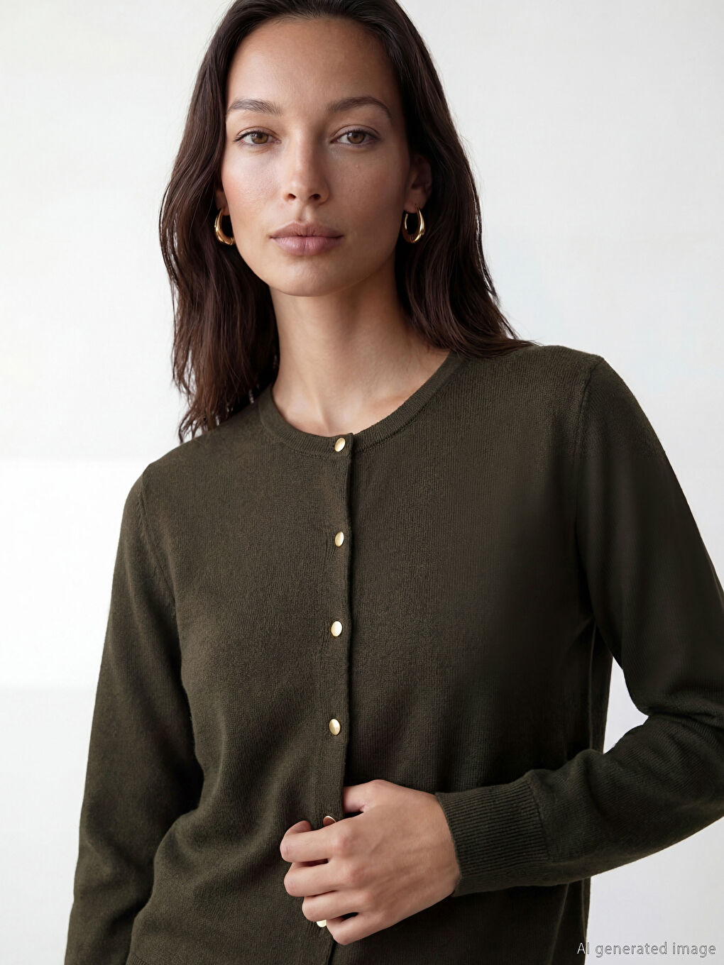 Kahverengi Bisiklet Yaka Kadın Triko Hırka-2