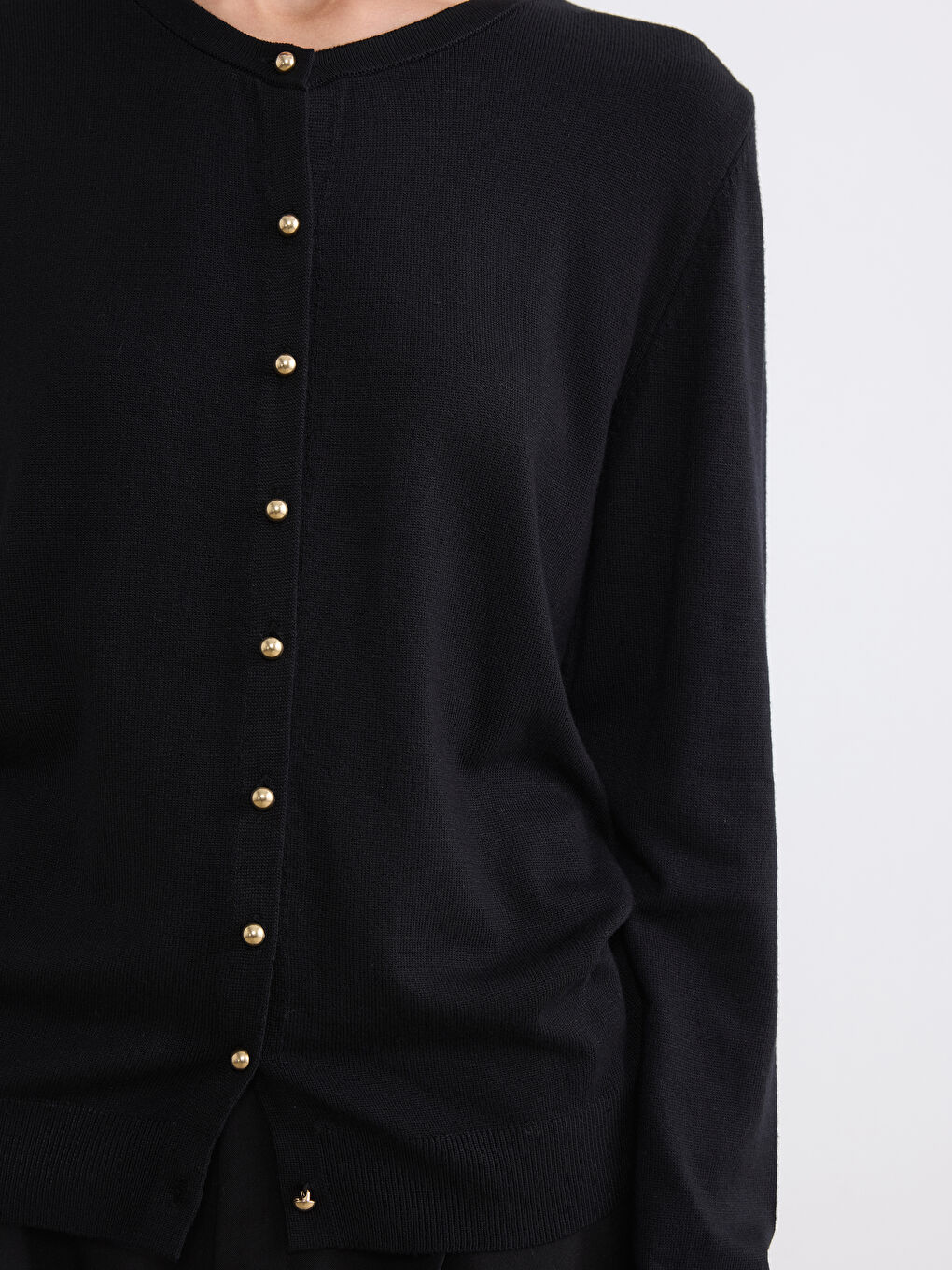 Siyah Bisiklet Yaka Kadın Triko Hırka-2