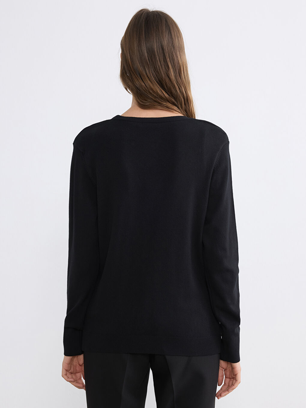 Siyah V Yaka Kadın Triko Hırka-3