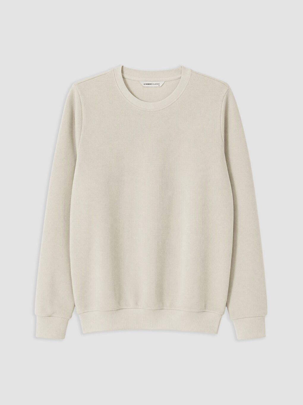 Bej Bisiklet Yaka Erkek Sweatshirt