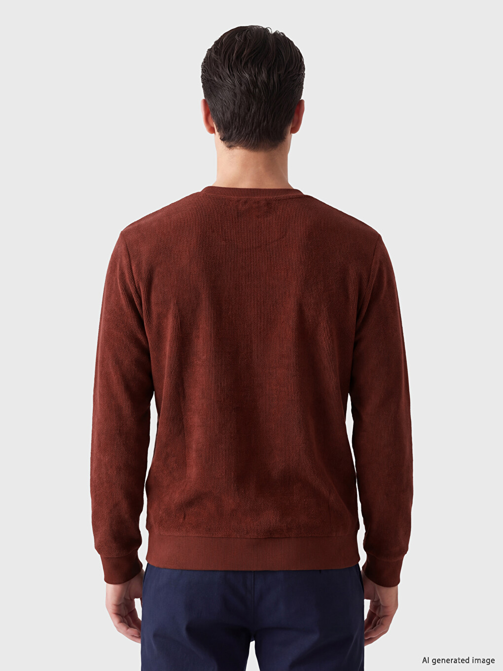 Kahverengi Bisiklet Yaka Erkek Sweatshirt-2