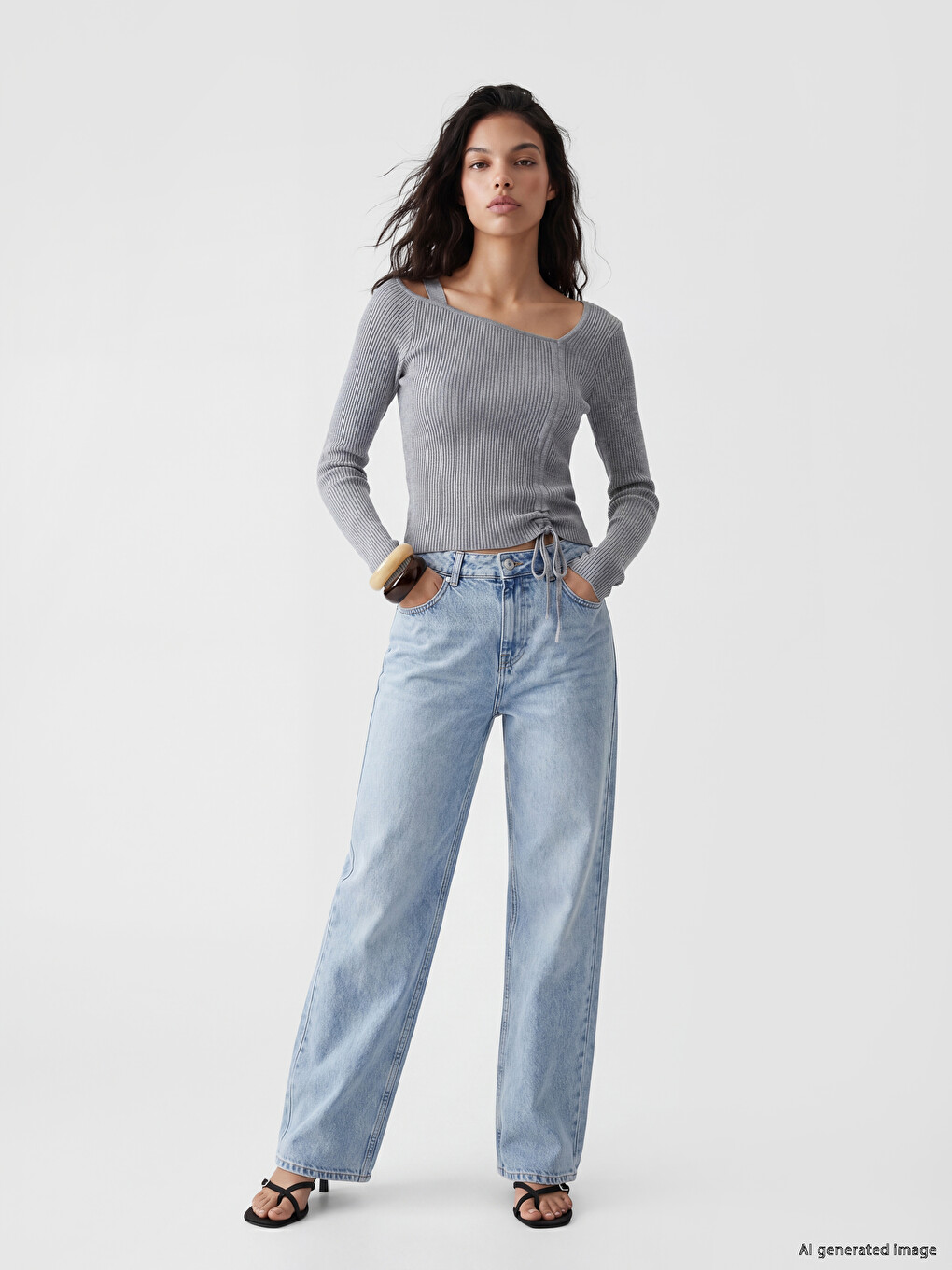 Ruched Detailed Asymmetric Collar Women's Knitwear Sweater-1