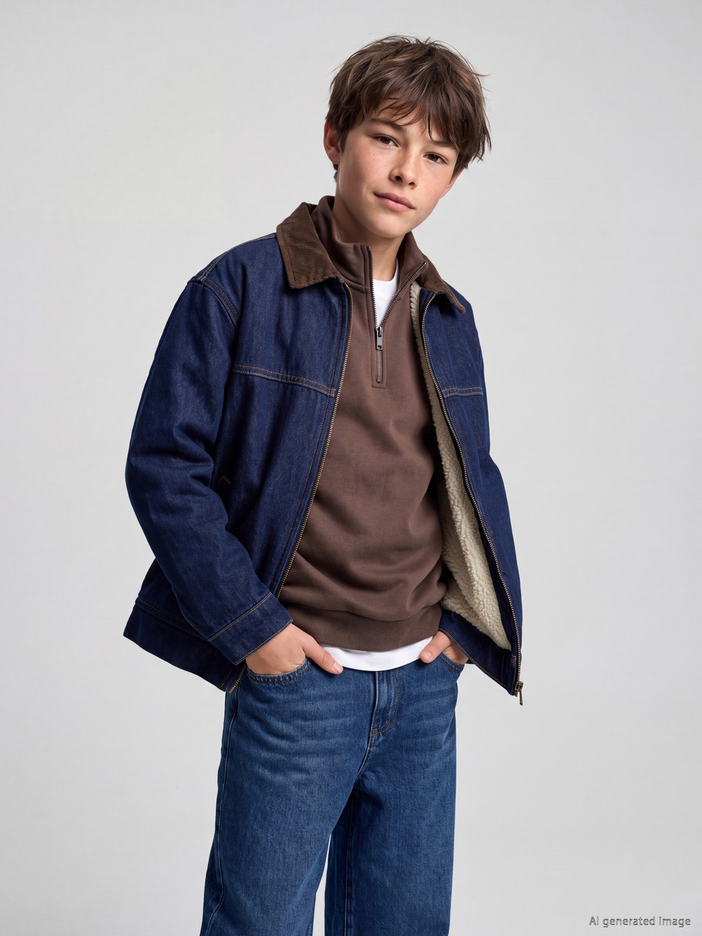  Velvet Collar Boys' Denim Coat