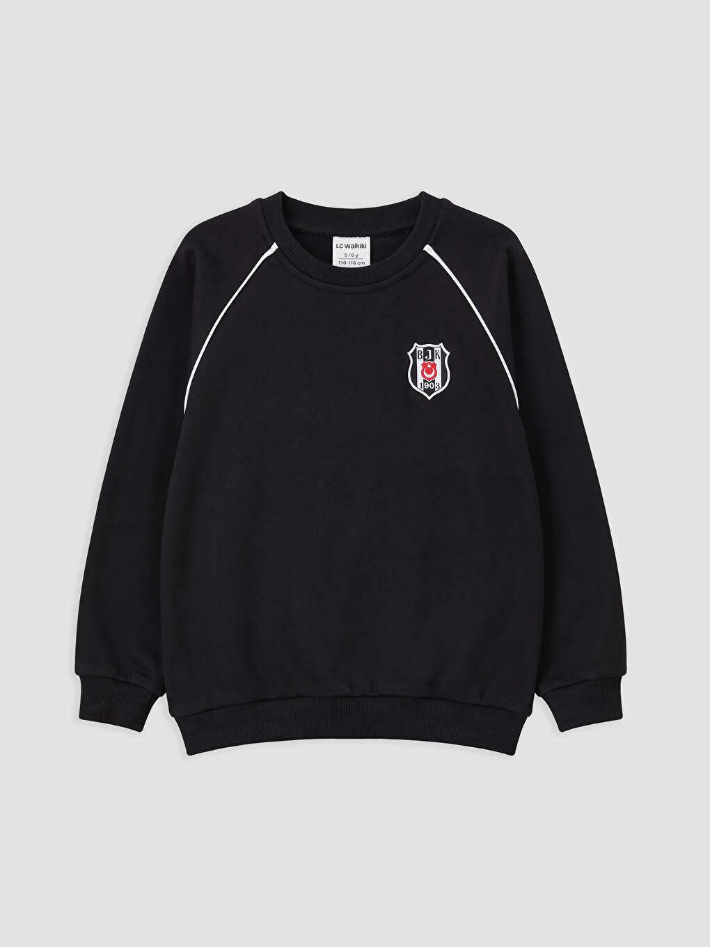Siyah Bisiklet Yaka Beşiktaş Nakışlı Erkek Çocuk Sweatshirt