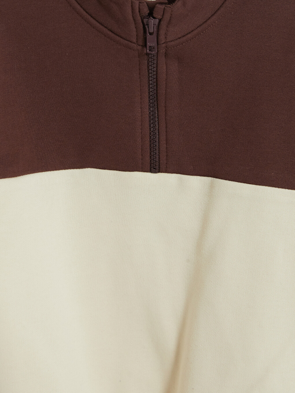 Kahverengi Renk Bloklu Erkek Çocuk Kalın Sweatshirt-1