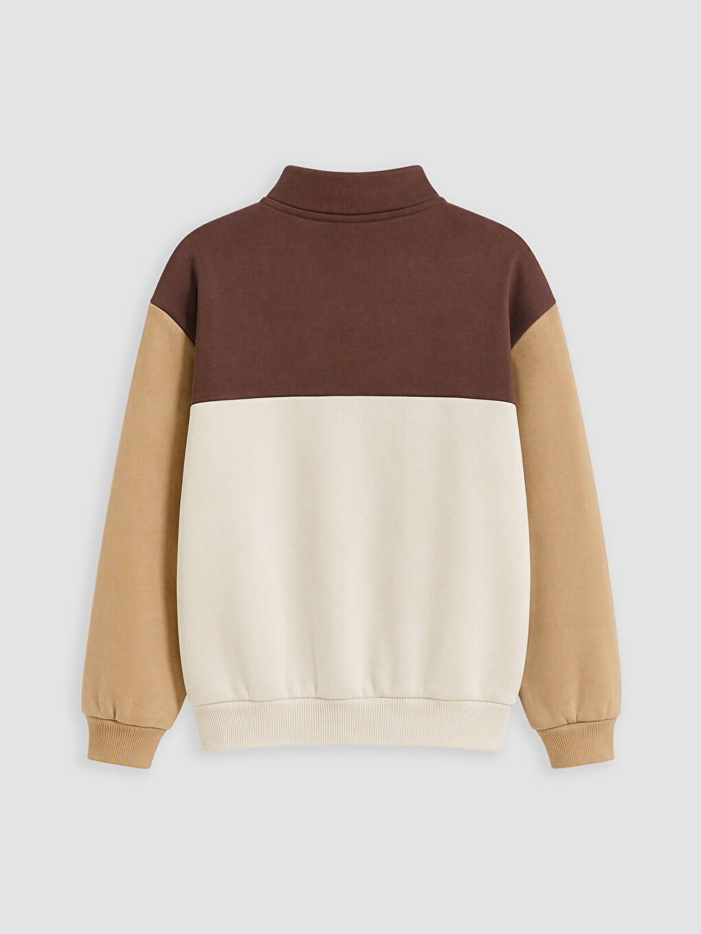 Kahverengi Renk Bloklu Erkek Çocuk Kalın Sweatshirt-2
