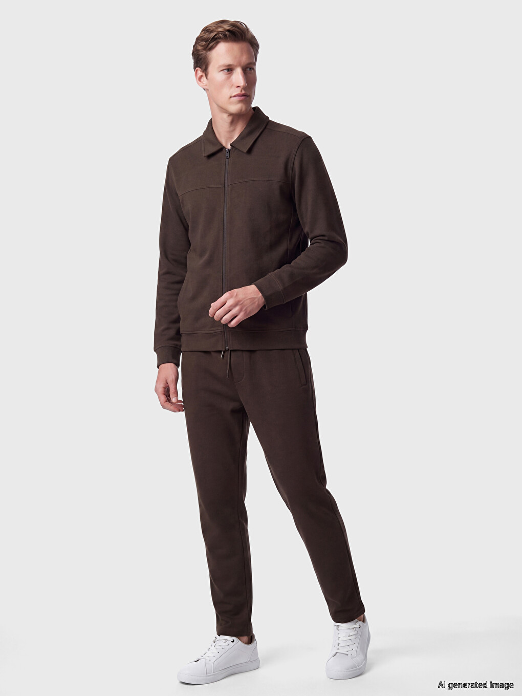 Polo Collar Men's Zip-up Sweatshirt-1
