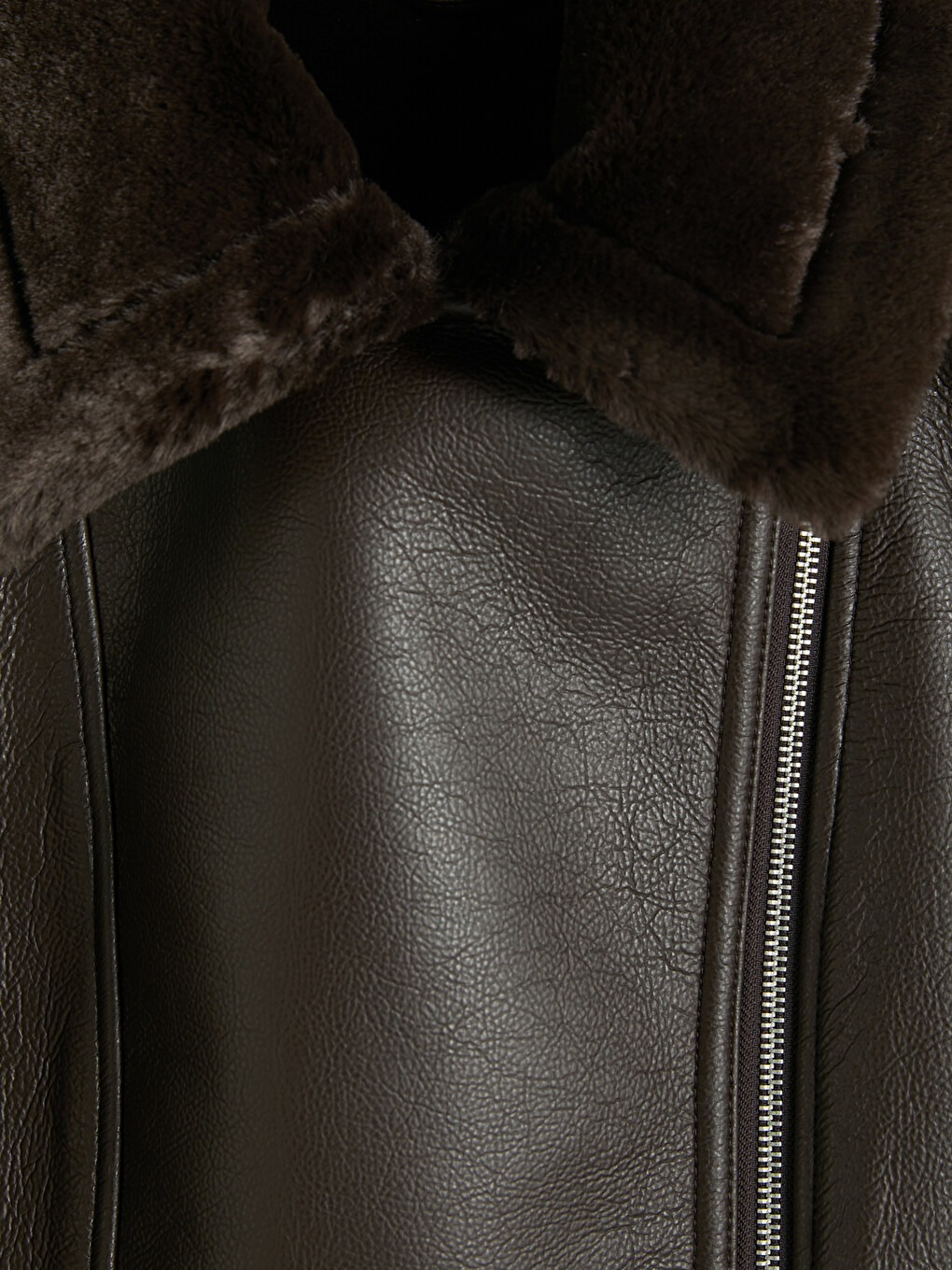 Fur Collar Women's Leather Look Coat-5