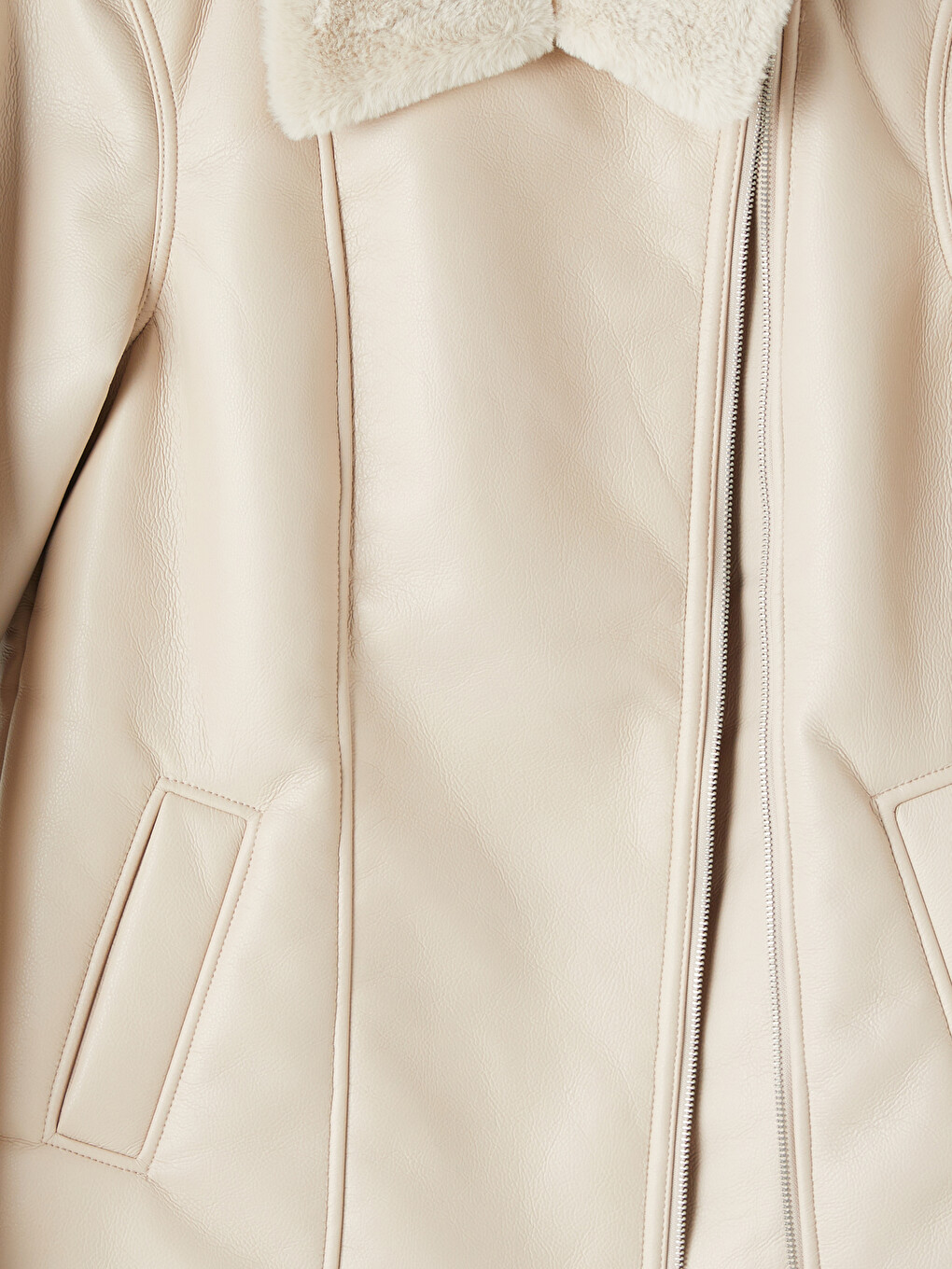 Fur Collar Women's Leather Look Coat-8