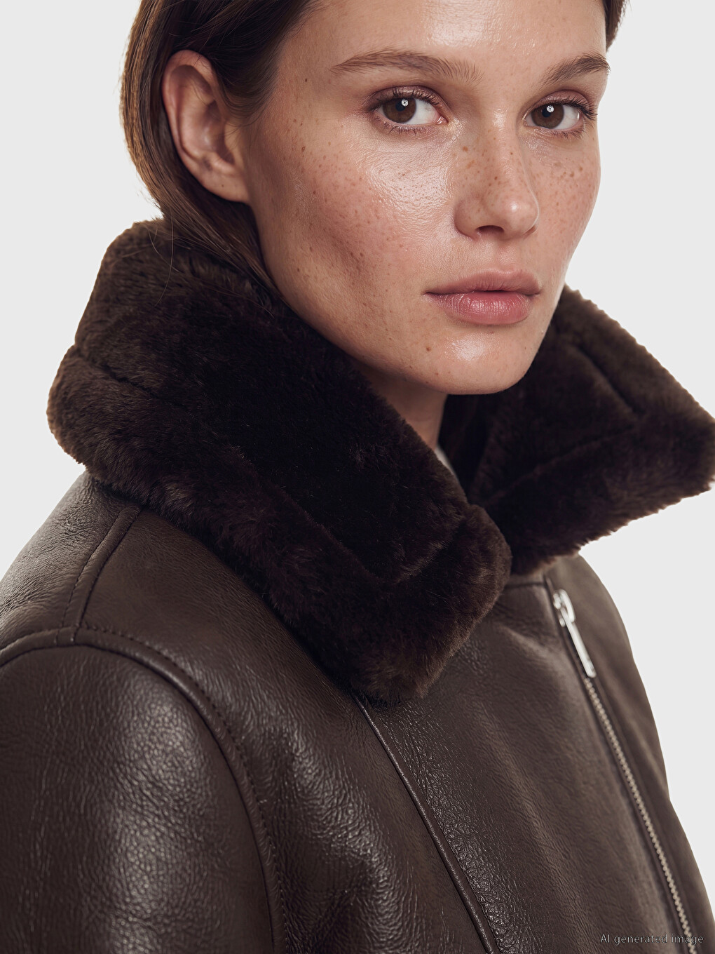 Fur Collar Women's Leather Look Coat-1