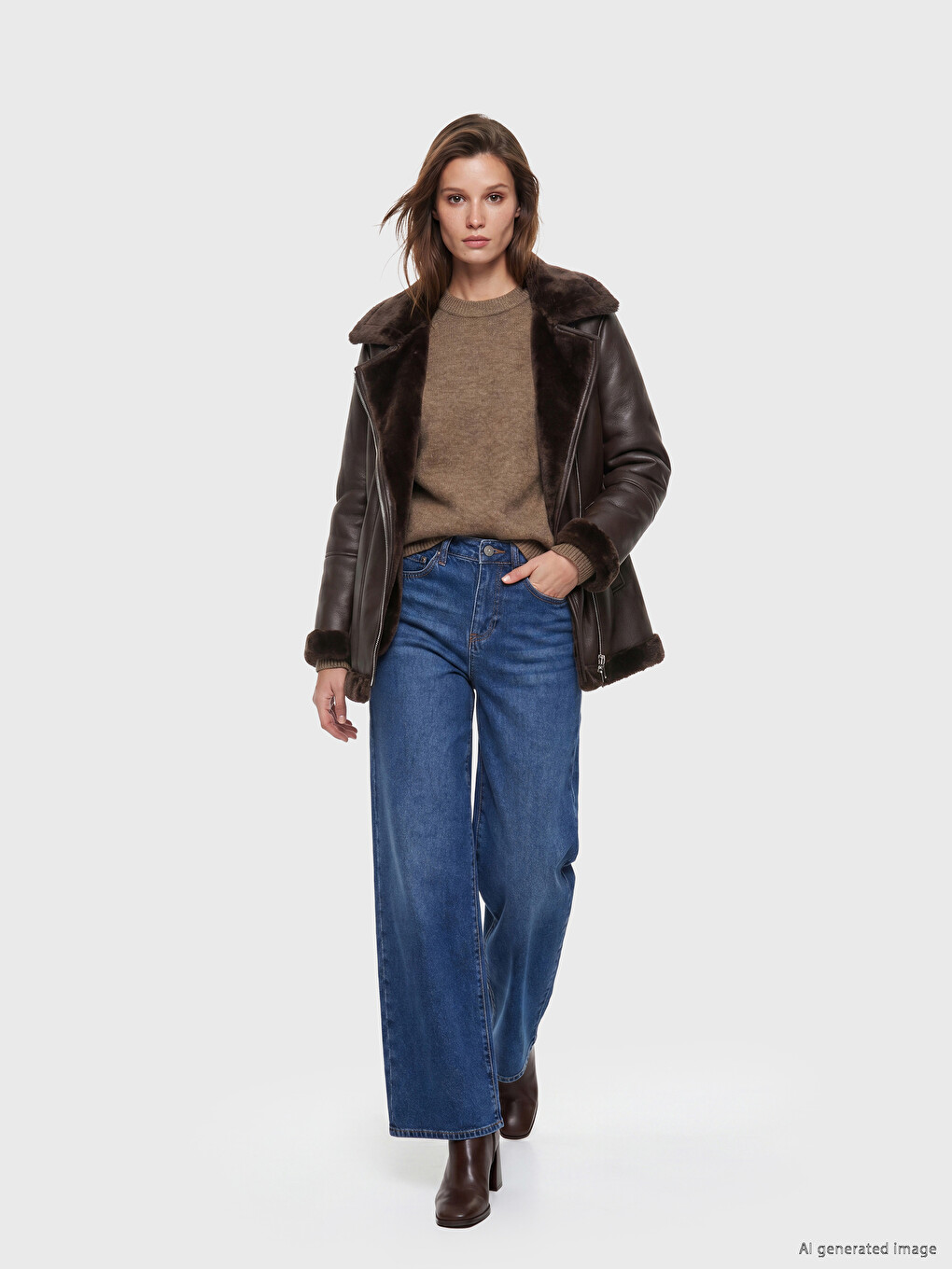 Fur Collar Women's Leather Look Coat-2