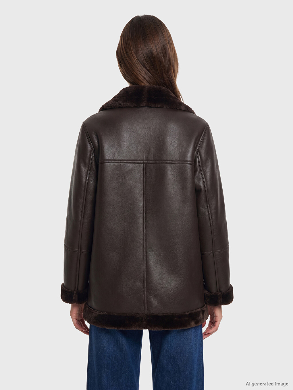 Fur Collar Women's Leather Look Coat-3
