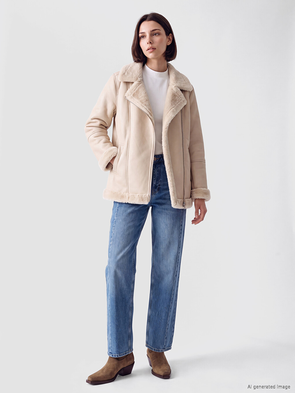 Fur Collar Women's Leather Look Coat-1