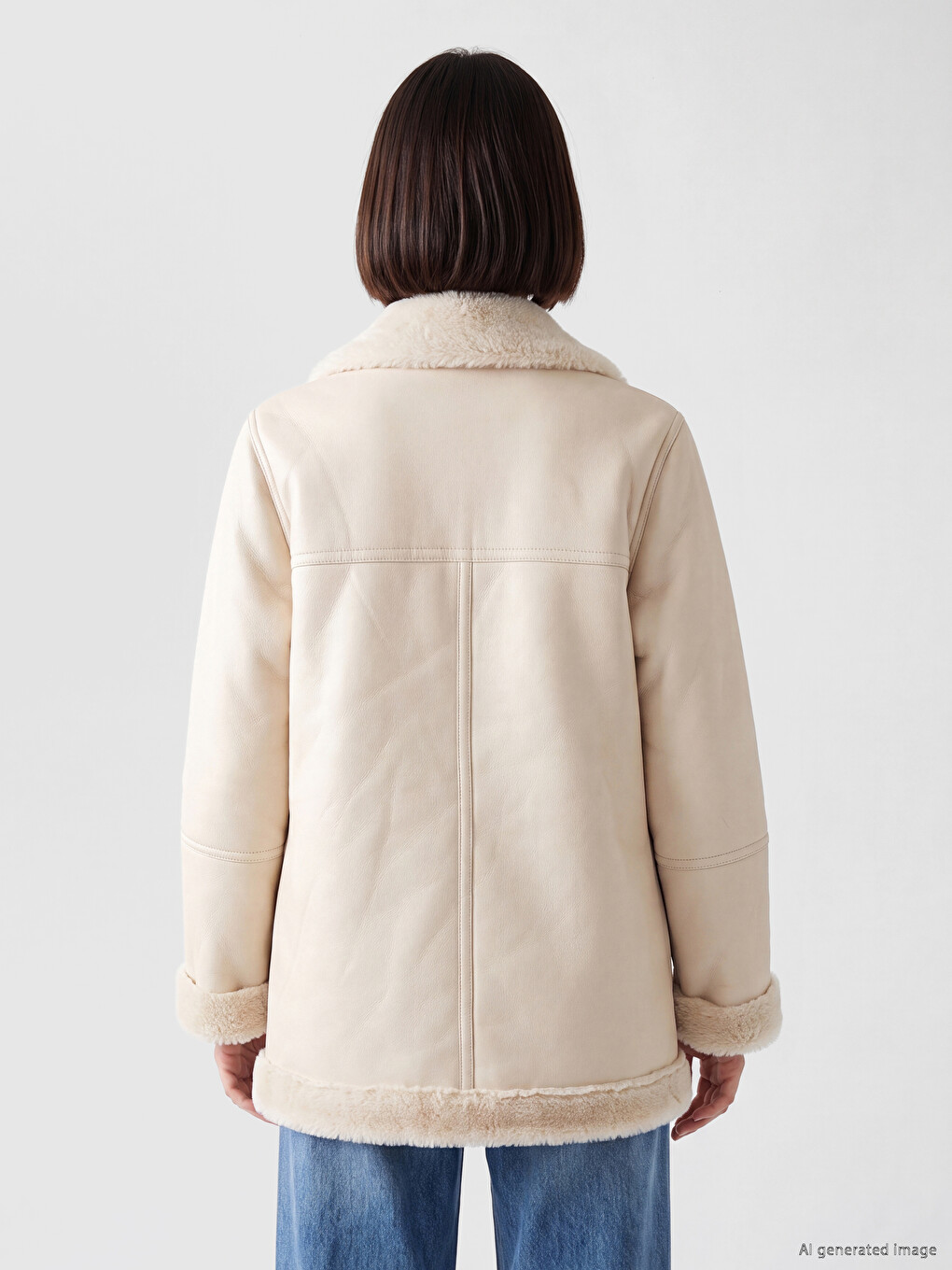 Fur Collar Women's Leather Look Coat-4