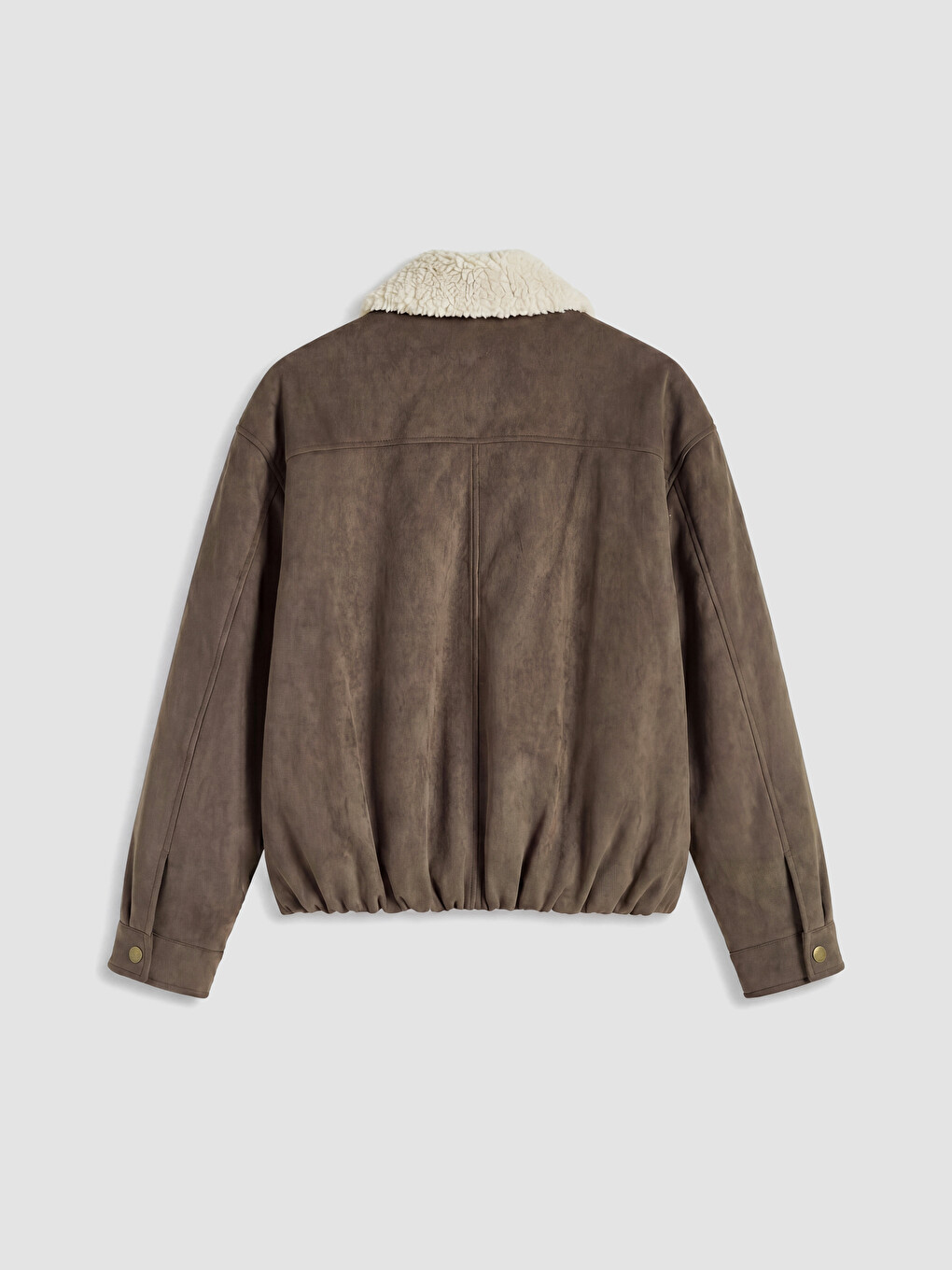 Bej Kürk Yaka Oversize Kadın Süet Görünümlü Ceket-8