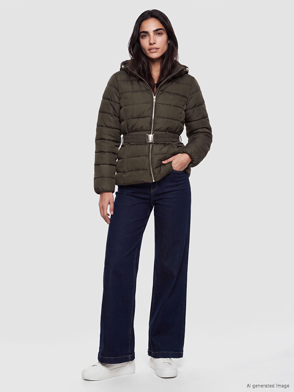 Woman Khaki Puffer Coat-1