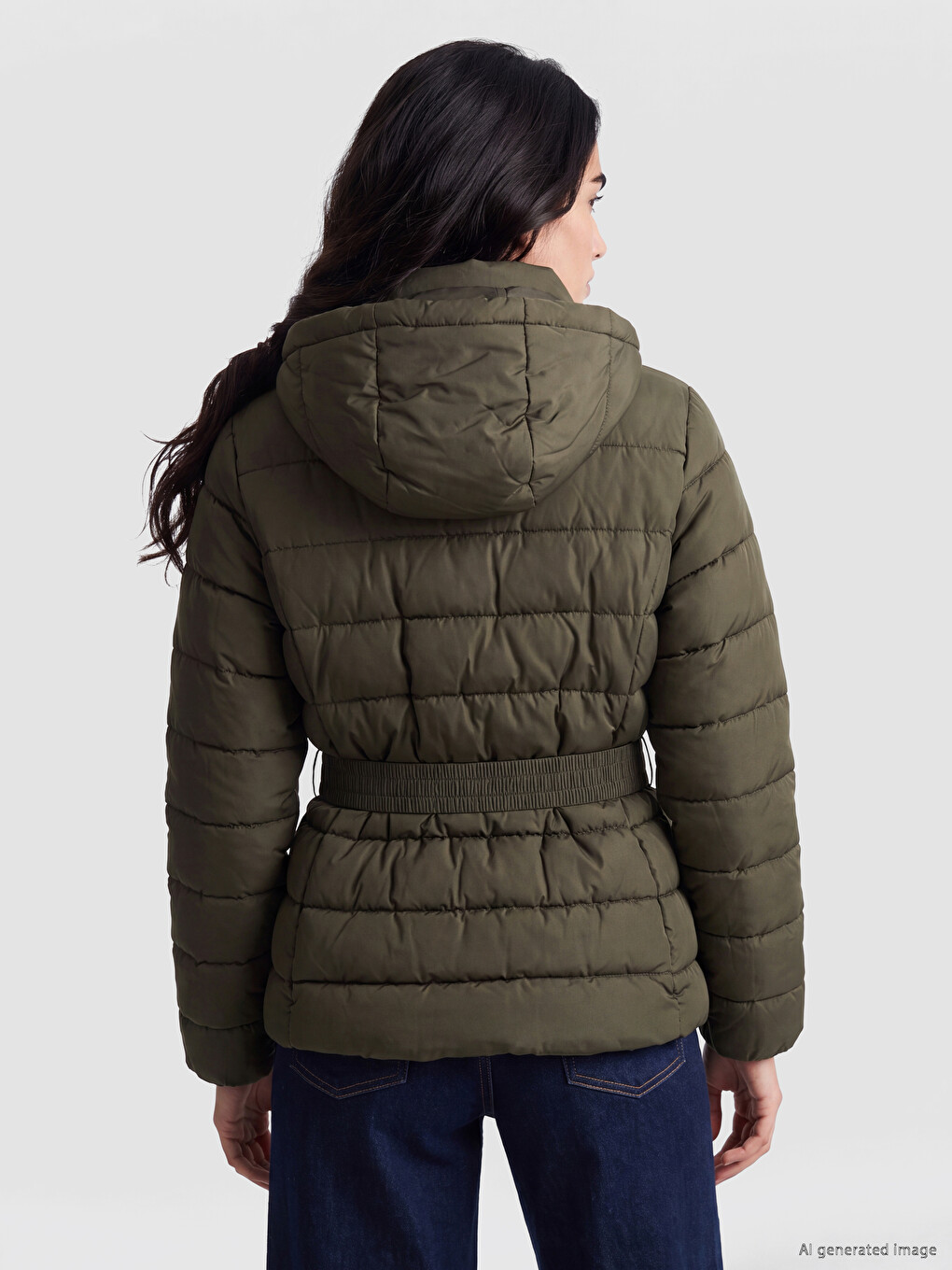 Woman Khaki Puffer Coat-3