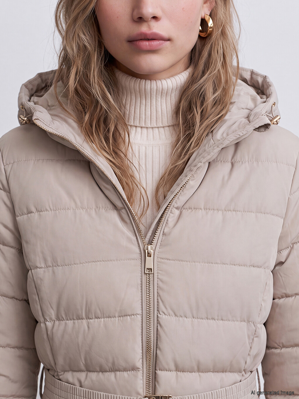 Woman Beige Puffer Coat-2