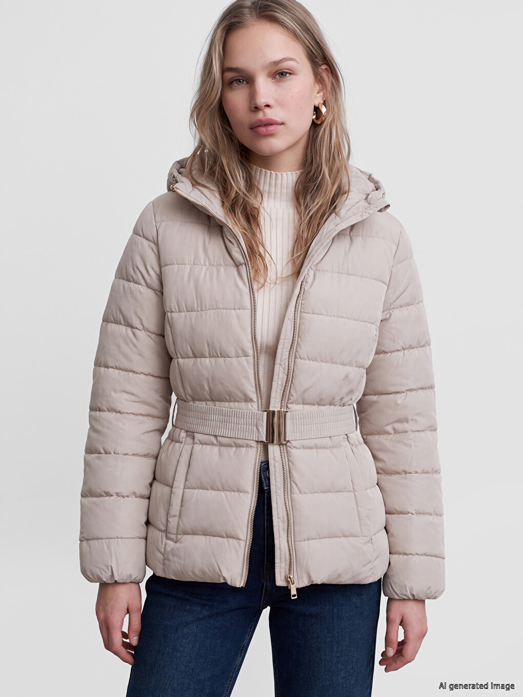 Woman Beige Puffer Coat-3