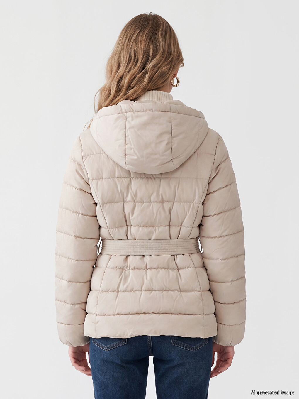 Woman Beige Puffer Coat-5