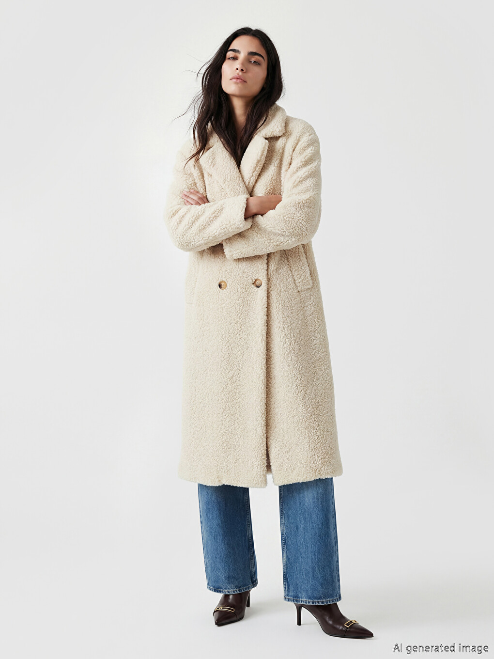 Woman Ecru Faux Fur Coat