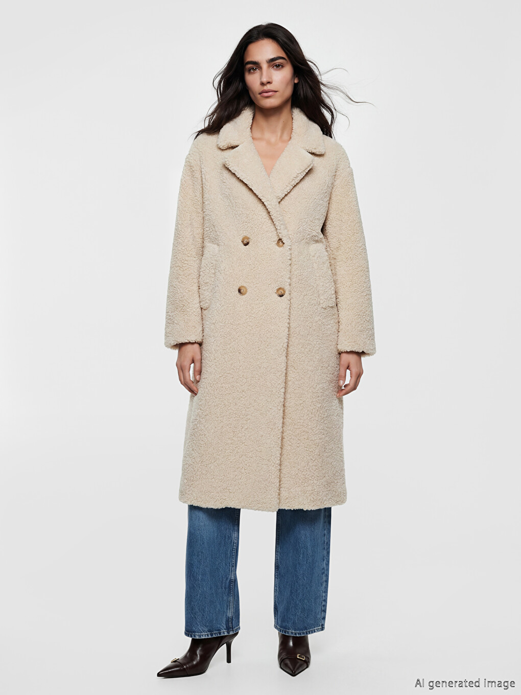Woman Ecru Faux Fur Coat-1