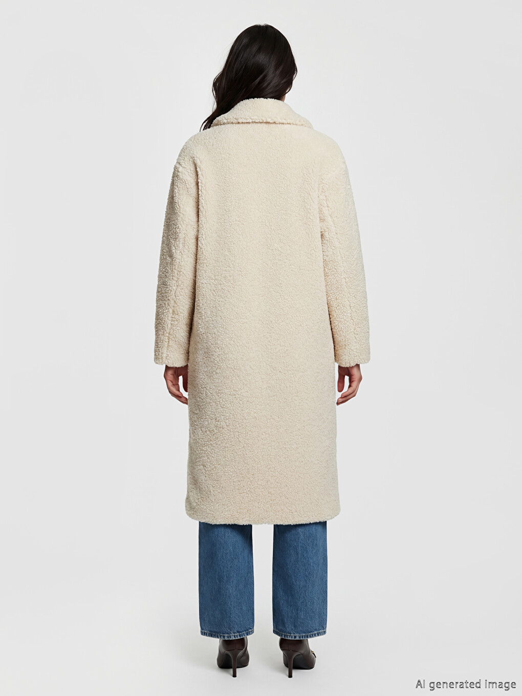 Woman Ecru Faux Fur Coat-3