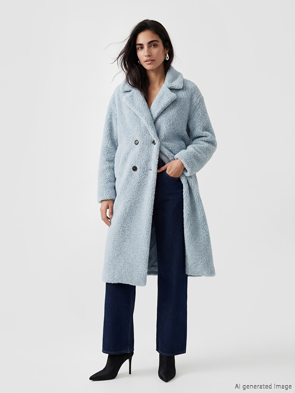Woman Blue Faux Fur Coat-1