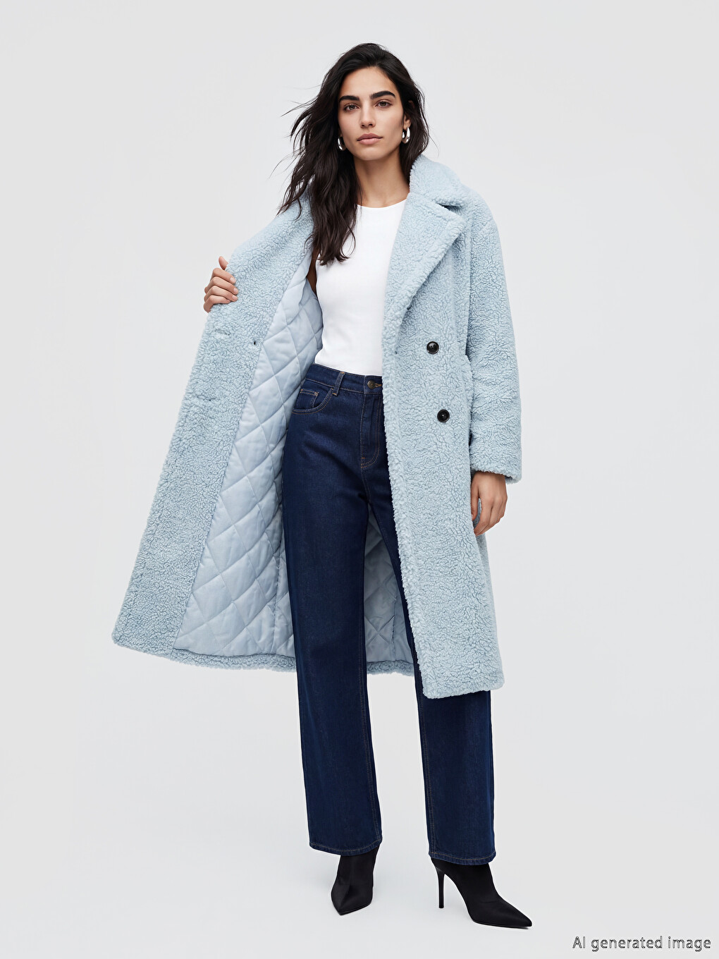 Woman Blue Faux Fur Coat-2