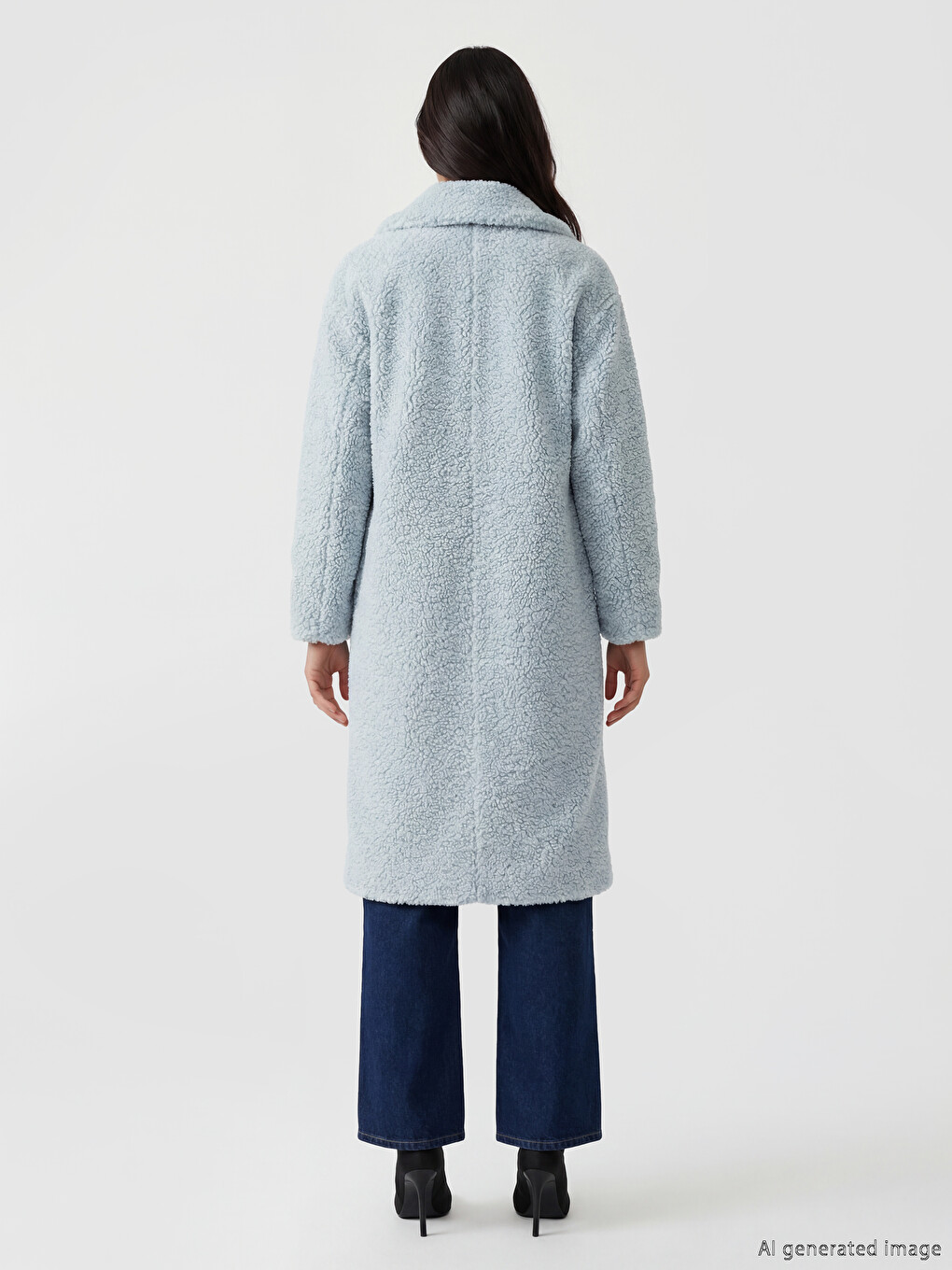 Woman Blue Faux Fur Coat-3