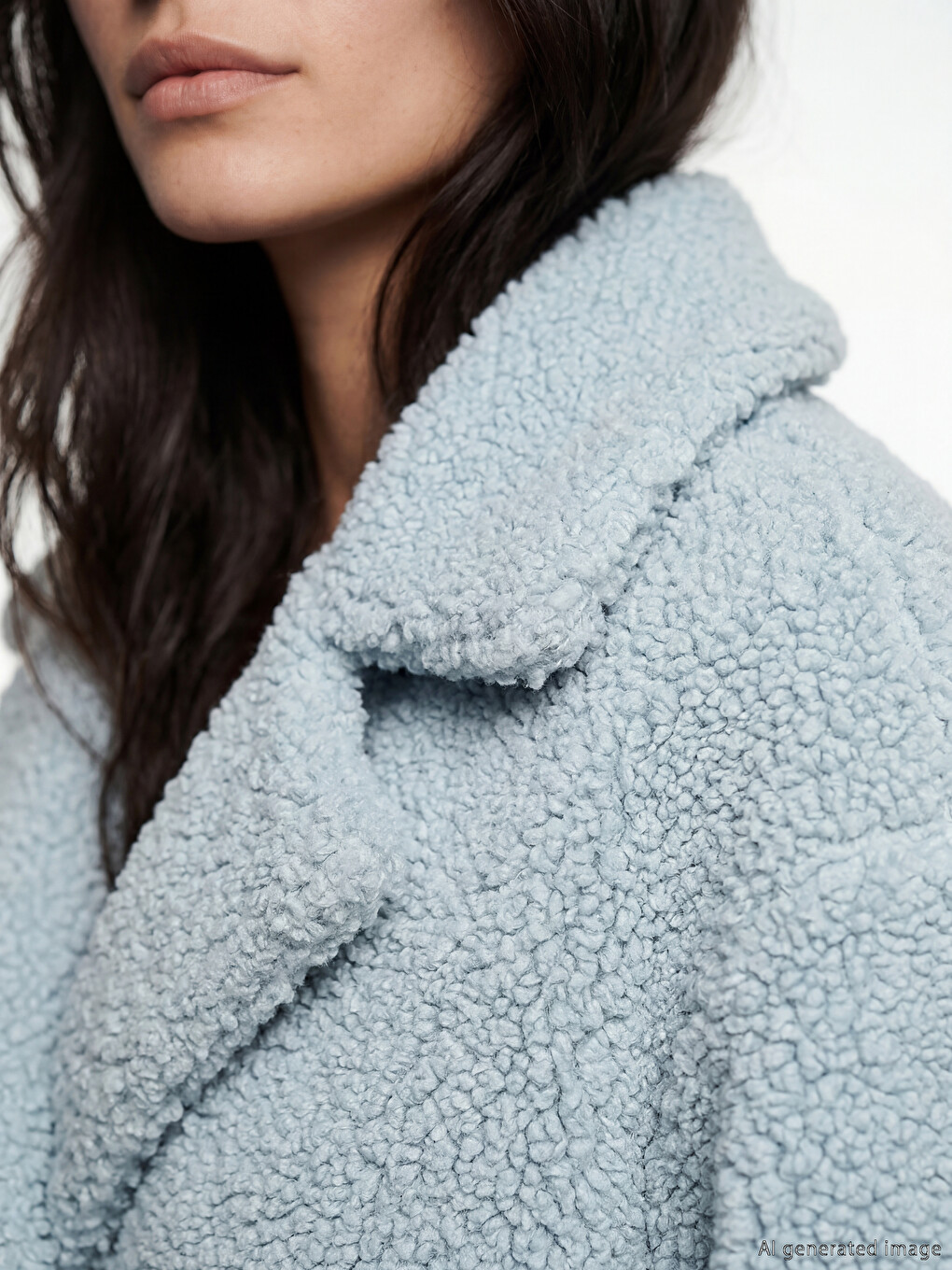 Woman Blue Faux Fur Coat-4