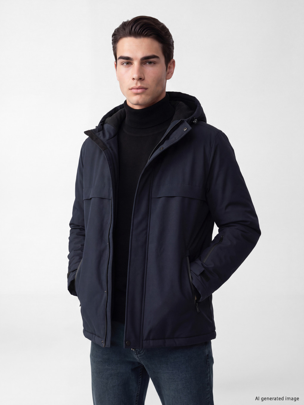 Lacivert Regular Fit Kapüşonlu Erkek Mont