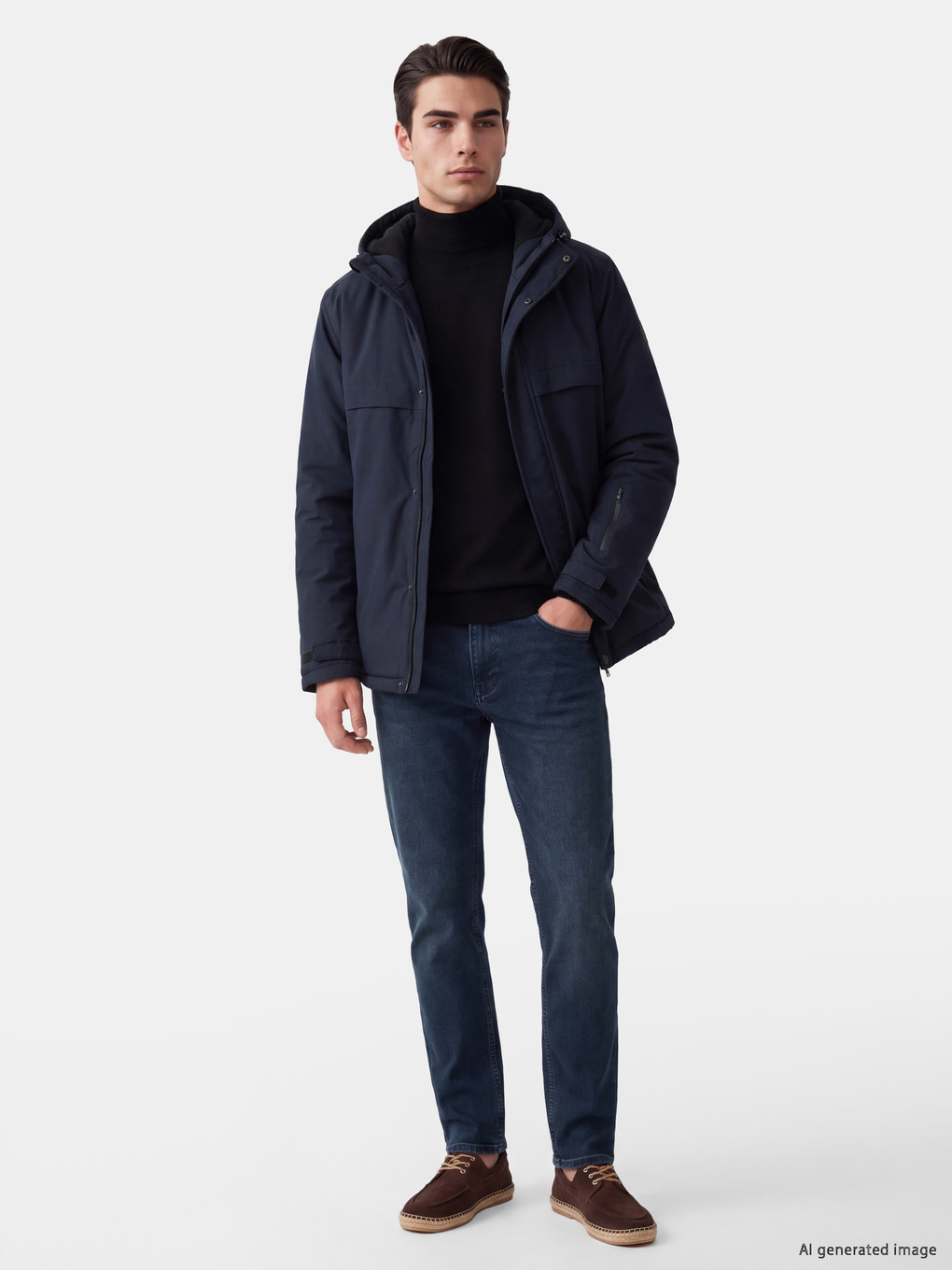 Lacivert Regular Fit Kapüşonlu Erkek Mont-1