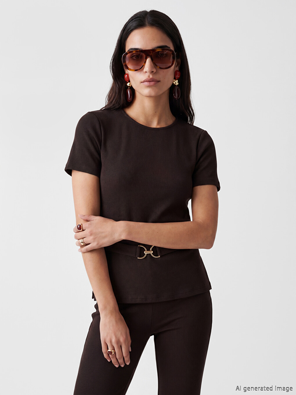 Femër Ngjyre Kafe T-shirt
