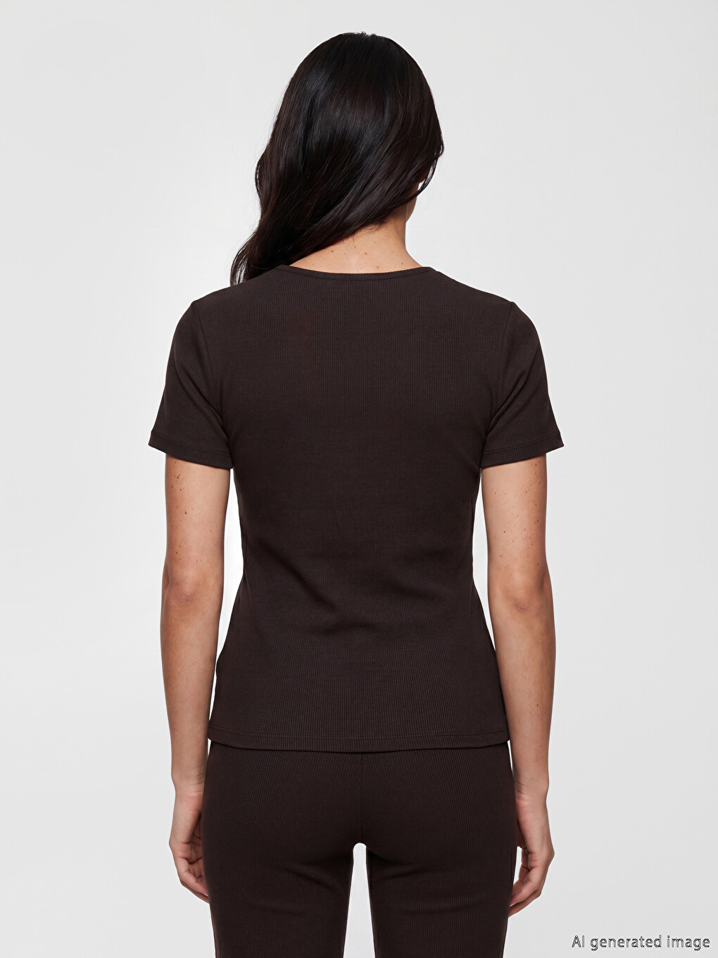 Femër Ngjyre Kafe T-shirt-3