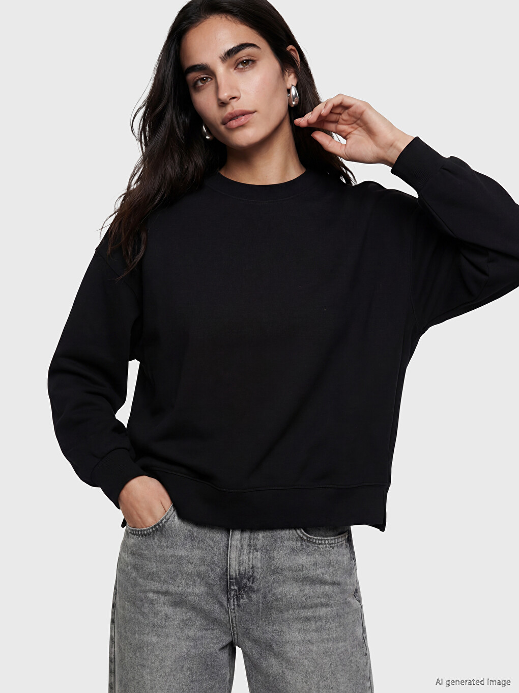 Hanorac Gros Oversize Cu Guler Rotund Pentru Femei