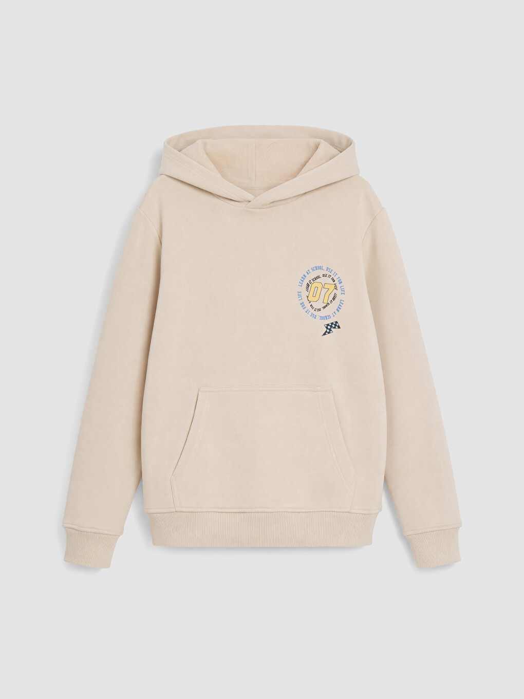 Bej Kapüşonlu Baskılı Erkek Çocuk Sweatshirt