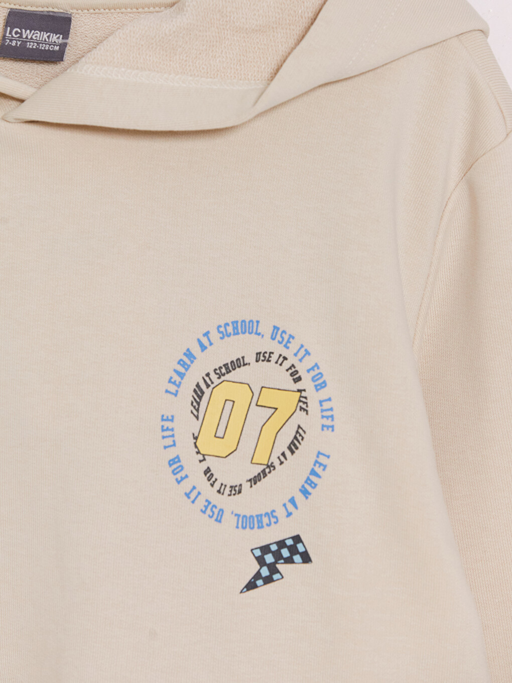 Bej Kapüşonlu Baskılı Erkek Çocuk Sweatshirt-1