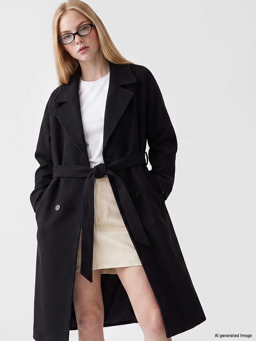 Double Breasted Collar Sashed Women's Cachet Coat-1