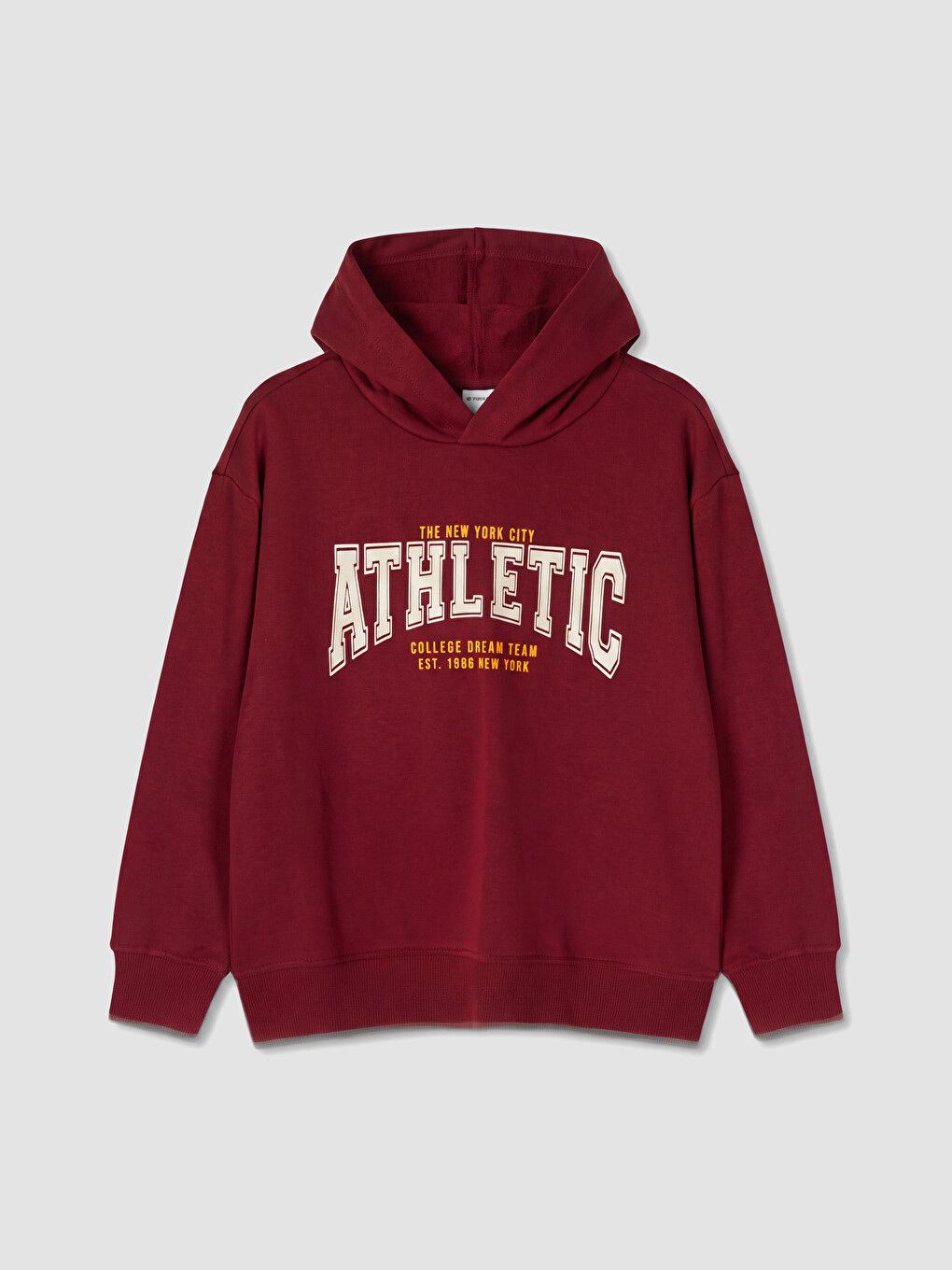 Bordo Kapüşonlu Baskılı Erkek Çocuk Sweatshirt