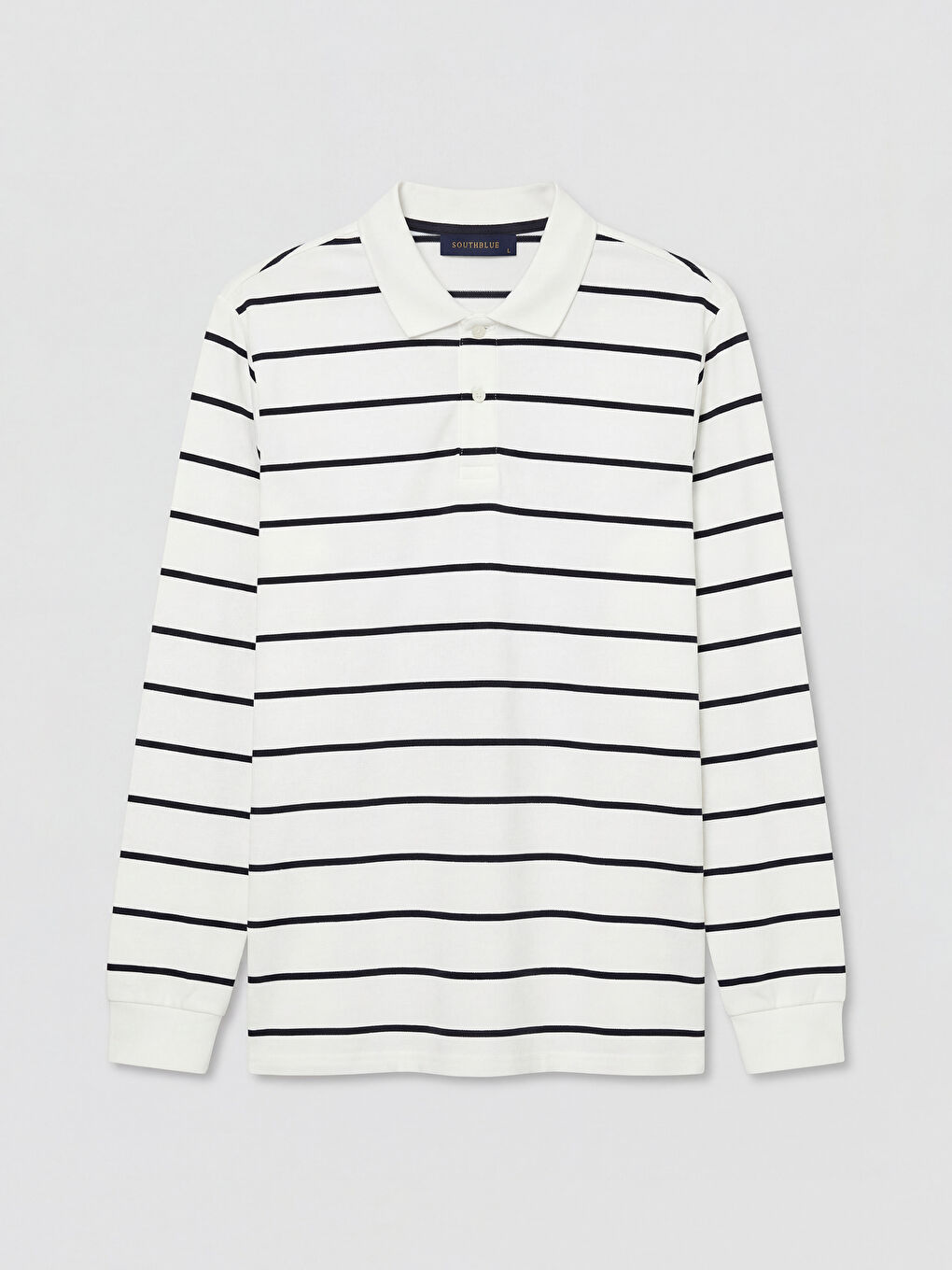 Beyaz Polo Yaka Çizgili Erkek Sweatshirt-4