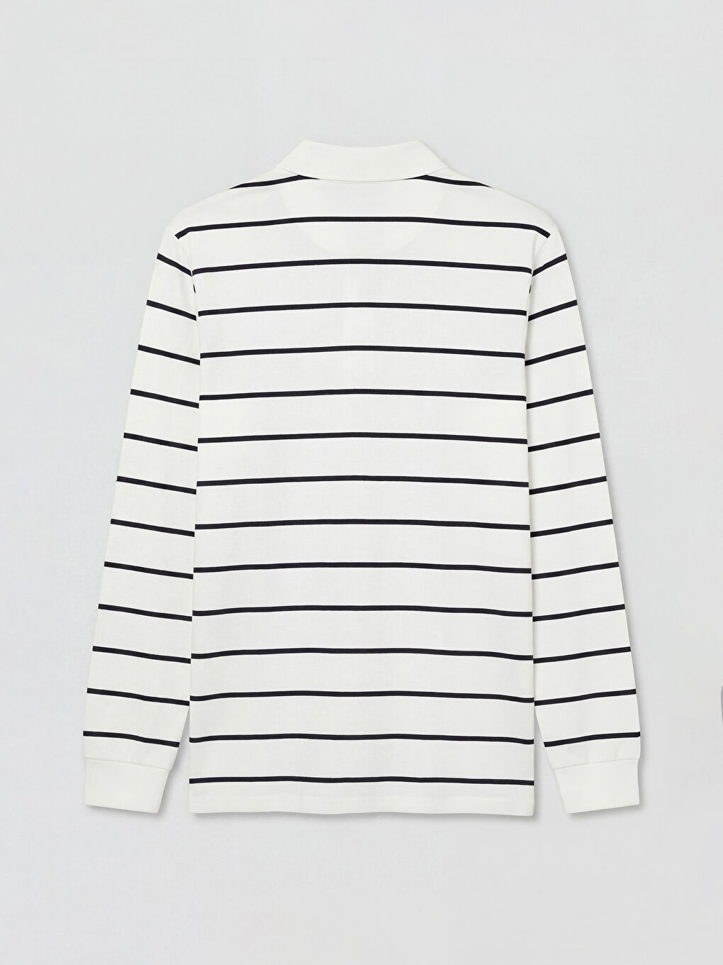 Beyaz Polo Yaka Çizgili Erkek Sweatshirt-5