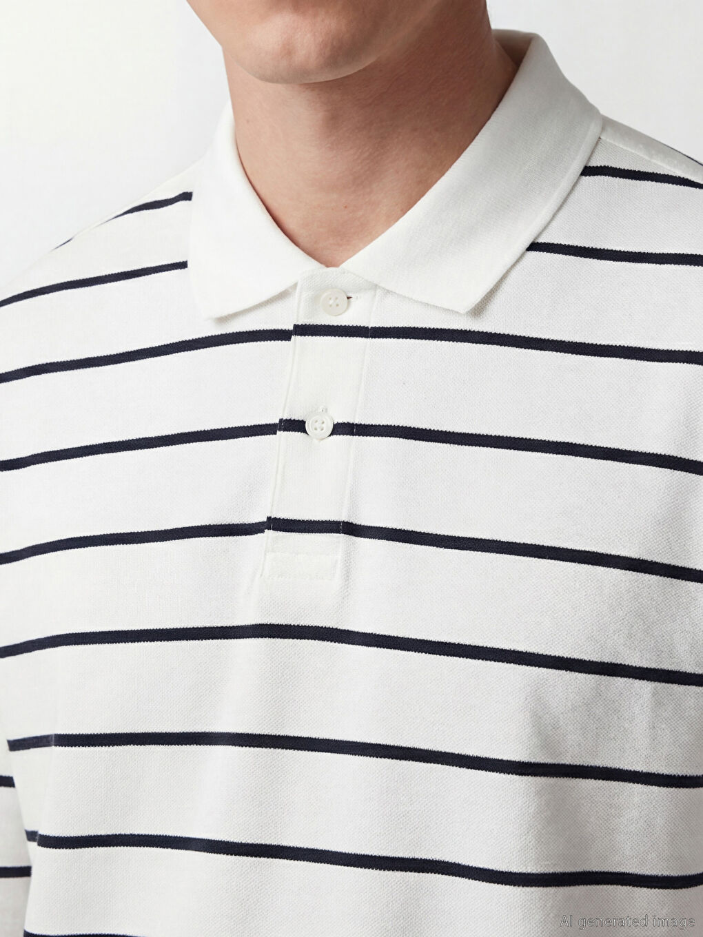 Beyaz Polo Yaka Çizgili Erkek Sweatshirt-2