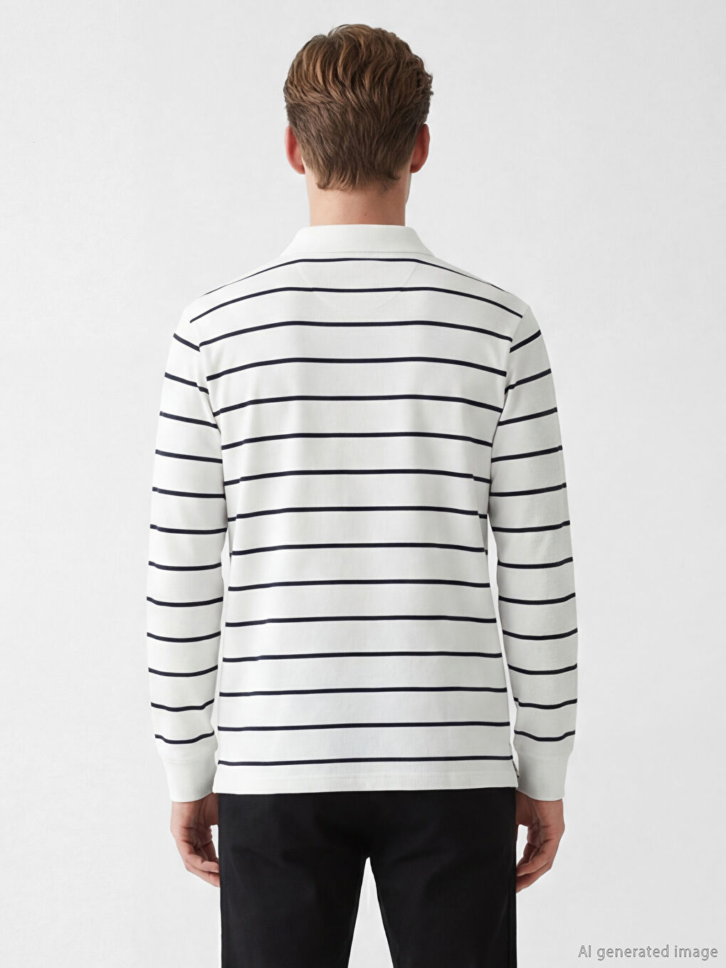 Beyaz Polo Yaka Çizgili Erkek Sweatshirt-3