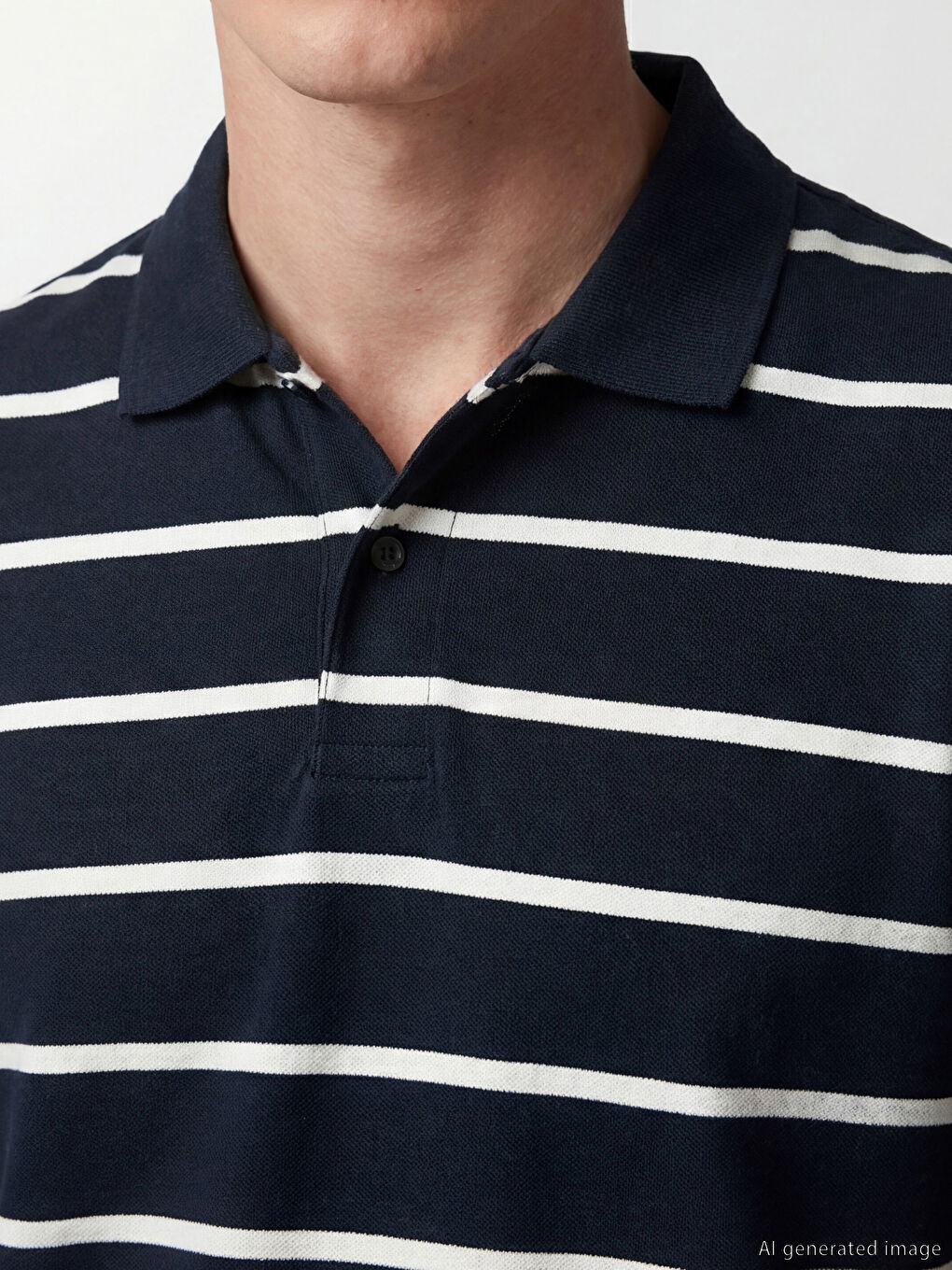 Lacivert Polo Yaka Çizgili Erkek Sweatshirt-2