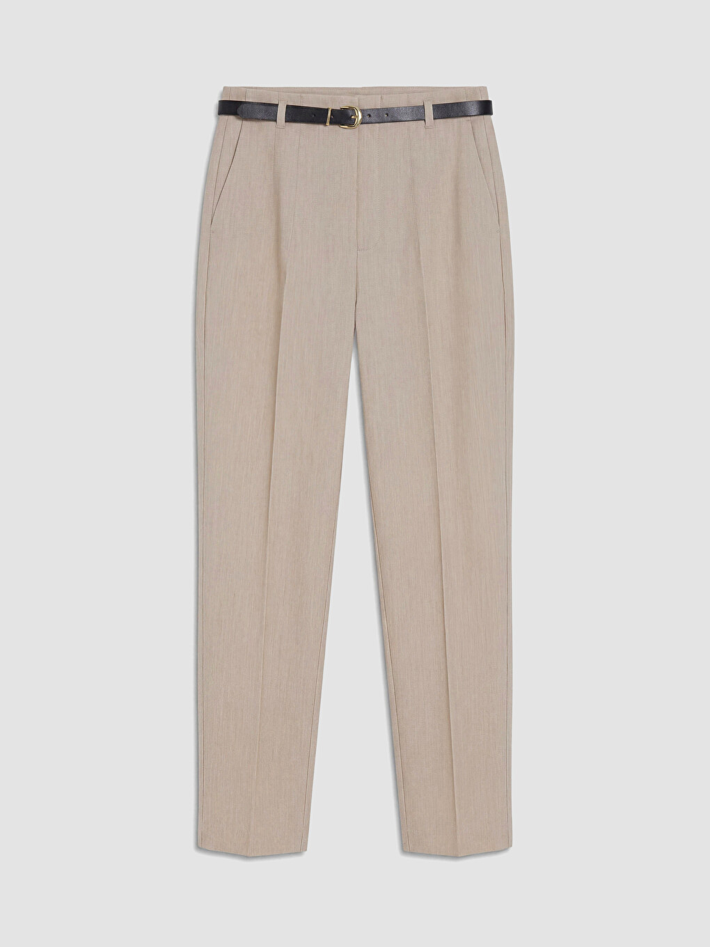 Waist Belted Carrot Cut Women's Fabric Trousers-4