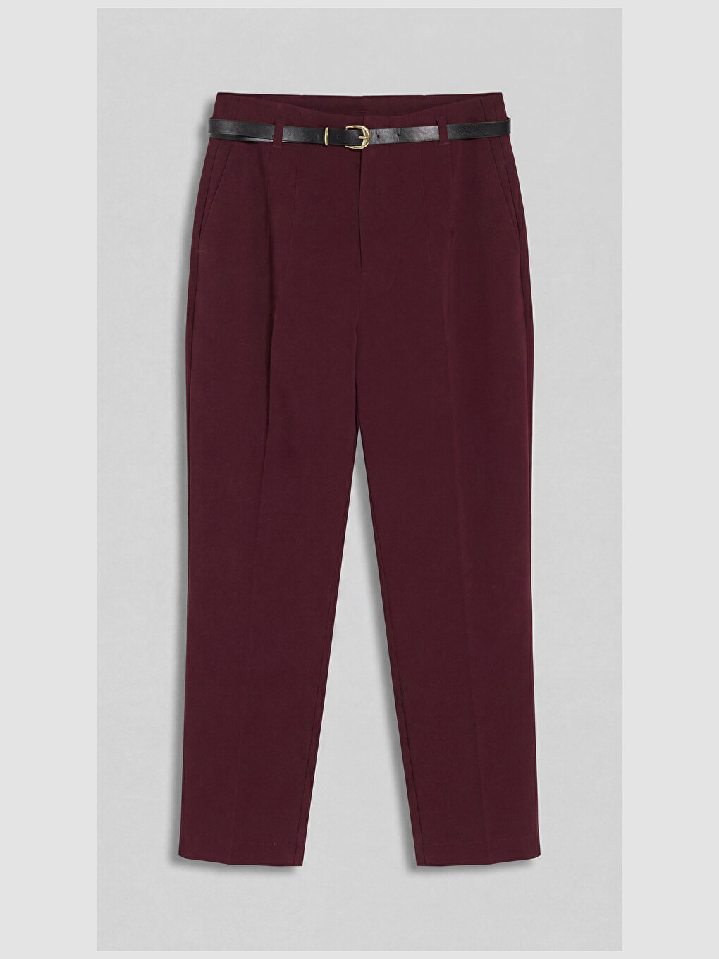 Waist Belted Carrot Cut Women's Fabric Trousers-4